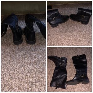 Black knee high flat boots